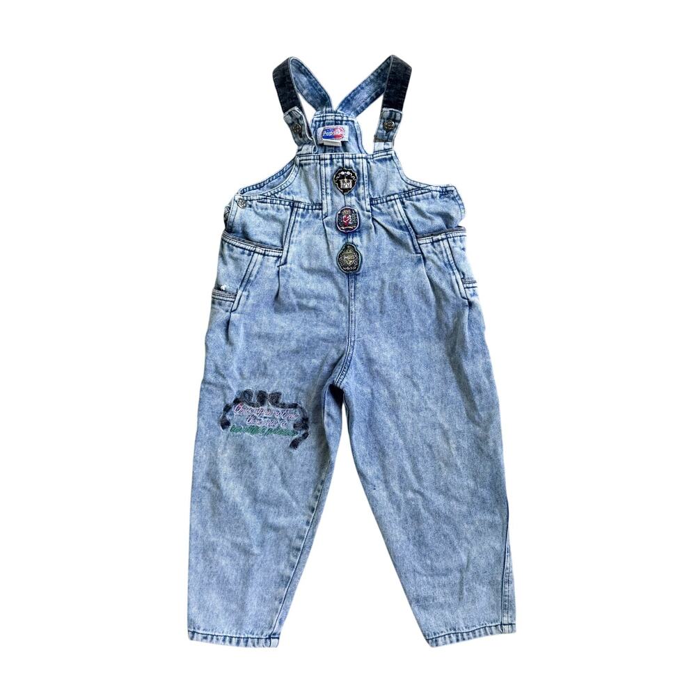 VTG 90s Acid Washed Denim Overalls with princess castle by Popsicle Sz 4